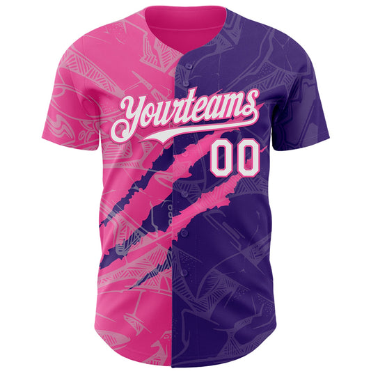Custom Graffiti Pattern White Purple-Pink 3D Scratch Authentic Baseball Jersey - Sky-Custom