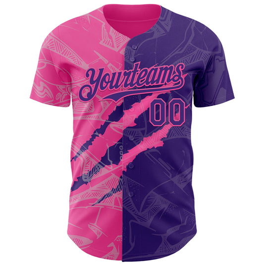 Custom Graffiti Pattern Purple-Pink 3D Scratch Authentic Baseball Jersey - Sky-Custom