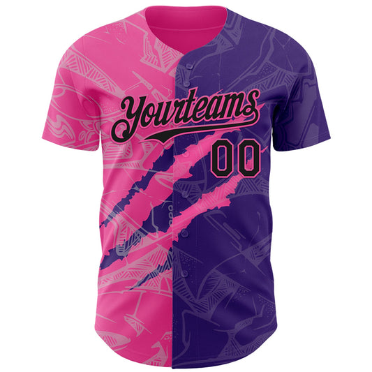 Custom Graffiti Pattern Black Purple-Pink 3D Scratch Authentic Baseball Jersey - Sky-Custom