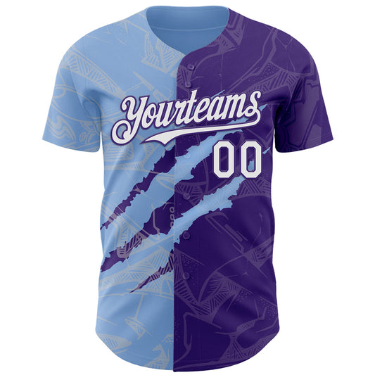 Custom Graffiti Pattern White Purple-Light Blue 3D Scratch Authentic Baseball Jersey - Sky-Custom
