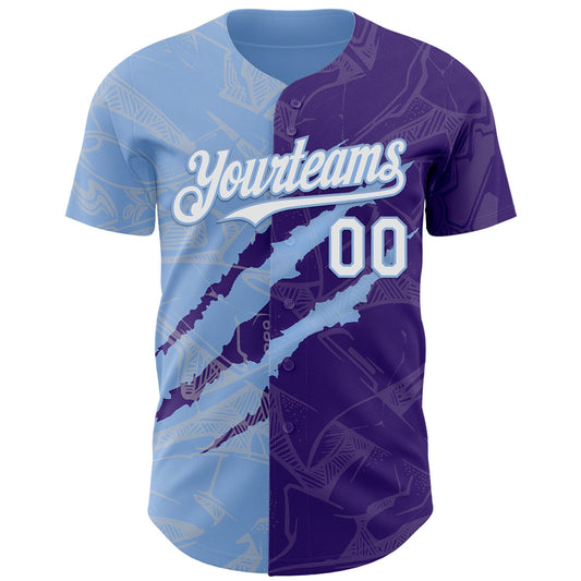 Custom Graffiti Pattern White Purple-Light Blue 3D Scratch Authentic Baseball Jersey - Sky-Custom