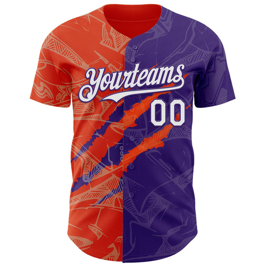 Custom Graffiti Pattern White Purple-Orange 3D Scratch Authentic Baseball Jersey - Sky-Custom