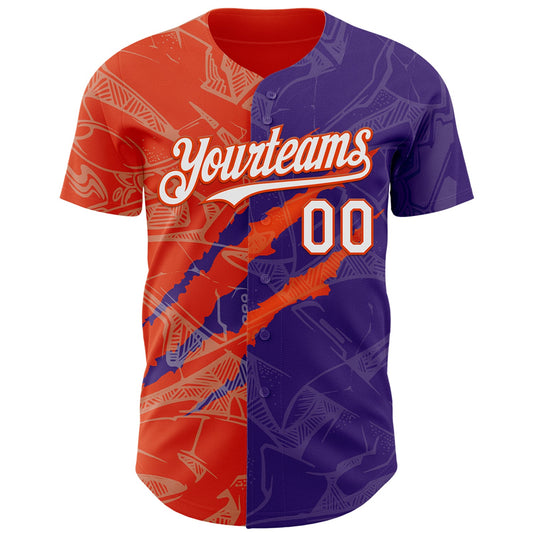 Custom Graffiti Pattern White Purple-Orange 3D Scratch Authentic Baseball Jersey - Sky-Custom