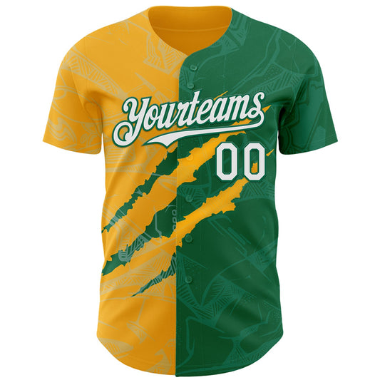 Custom Graffiti Pattern White Kelly Green-Gold 3D Scratch Authentic Baseball Jersey - Sky-Custom