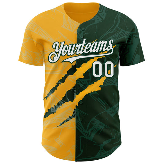 Custom Graffiti Pattern White Green-Gold 3D Scratch Authentic Baseball Jersey - Sky-Custom