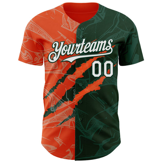 Custom Graffiti Pattern White Green-Orange 3D Scratch Authentic Baseball Jersey - Sky-Custom