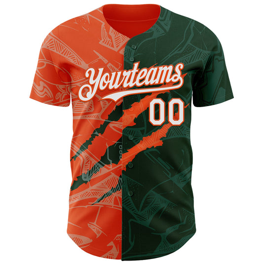 Custom Graffiti Pattern White Green-Orange 3D Scratch Authentic Baseball Jersey - Sky-Custom
