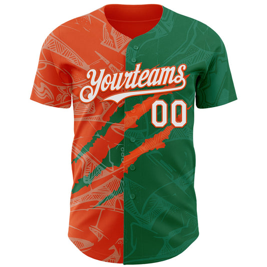 Custom Graffiti Pattern White Kelly Green-Orange 3D Scratch Authentic Baseball Jersey - Sky-Custom