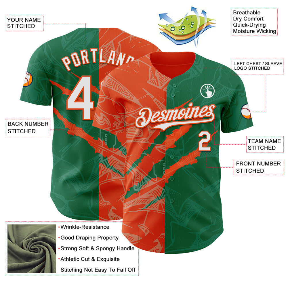 Custom Graffiti Pattern White Kelly Green-Orange 3D Scratch Authentic Baseball Jersey - Sky-Custom