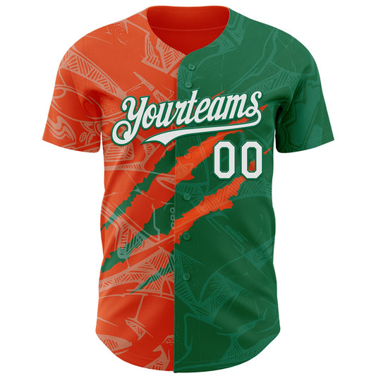 Custom Graffiti Pattern White Kelly Green-Orange 3D Scratch Authentic Baseball Jersey - Sky-Custom