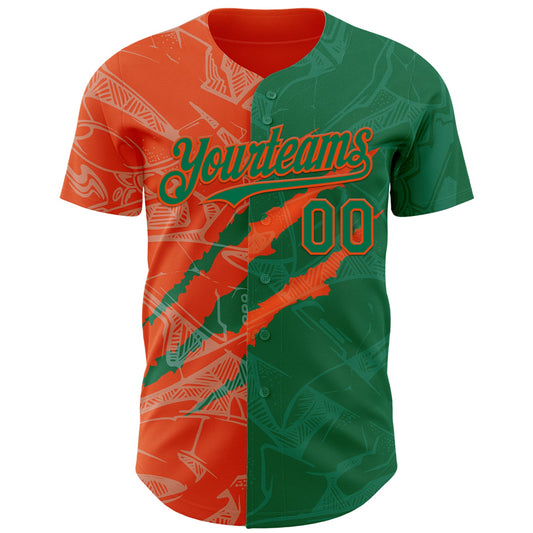 Custom Graffiti Pattern Kelly Green-Orange 3D Scratch Authentic Baseball Jersey - Sky-Custom