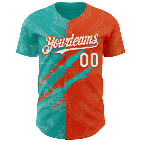 Custom Graffiti Pattern White Orange-Aqua 3D Scratch Authentic Baseball Jersey - Sky-Custom