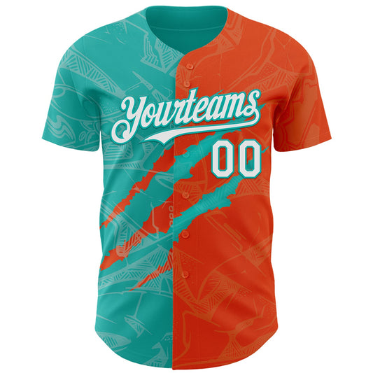 Custom Graffiti Pattern White Orange-Aqua 3D Scratch Authentic Baseball Jersey - Sky-Custom