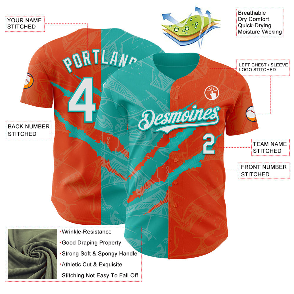 Custom Graffiti Pattern White Orange-Aqua 3D Scratch Authentic Baseball Jersey - Sky-Custom