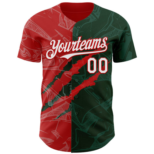Custom Graffiti Pattern White Green-Red 3D Scratch Authentic Baseball Jersey - Sky-Custom