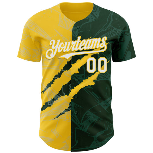 Custom Graffiti Pattern White Green-Yellow 3D Scratch Authentic Baseball Jersey - Sky-Custom