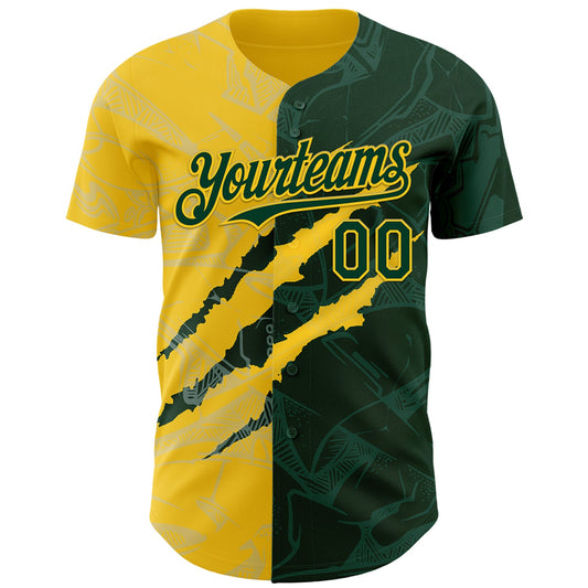 Custom Graffiti Pattern Green-Yellow 3D Scratch Authentic Baseball Jersey - Sky-Custom