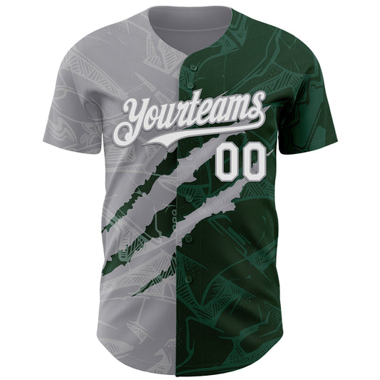 Custom Graffiti Pattern White Green-Gray 3D Scratch Authentic Baseball Jersey - Sky-Custom