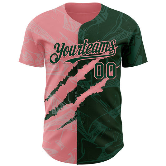 Custom Graffiti Pattern Green-Medium Pink 3D Scratch Authentic Baseball Jersey - Sky-Custom