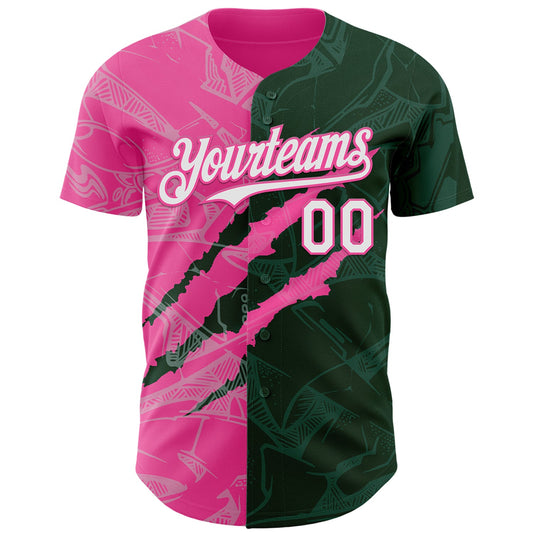 Custom Graffiti Pattern White Green-Pink 3D Scratch Authentic Baseball Jersey - Sky-Custom
