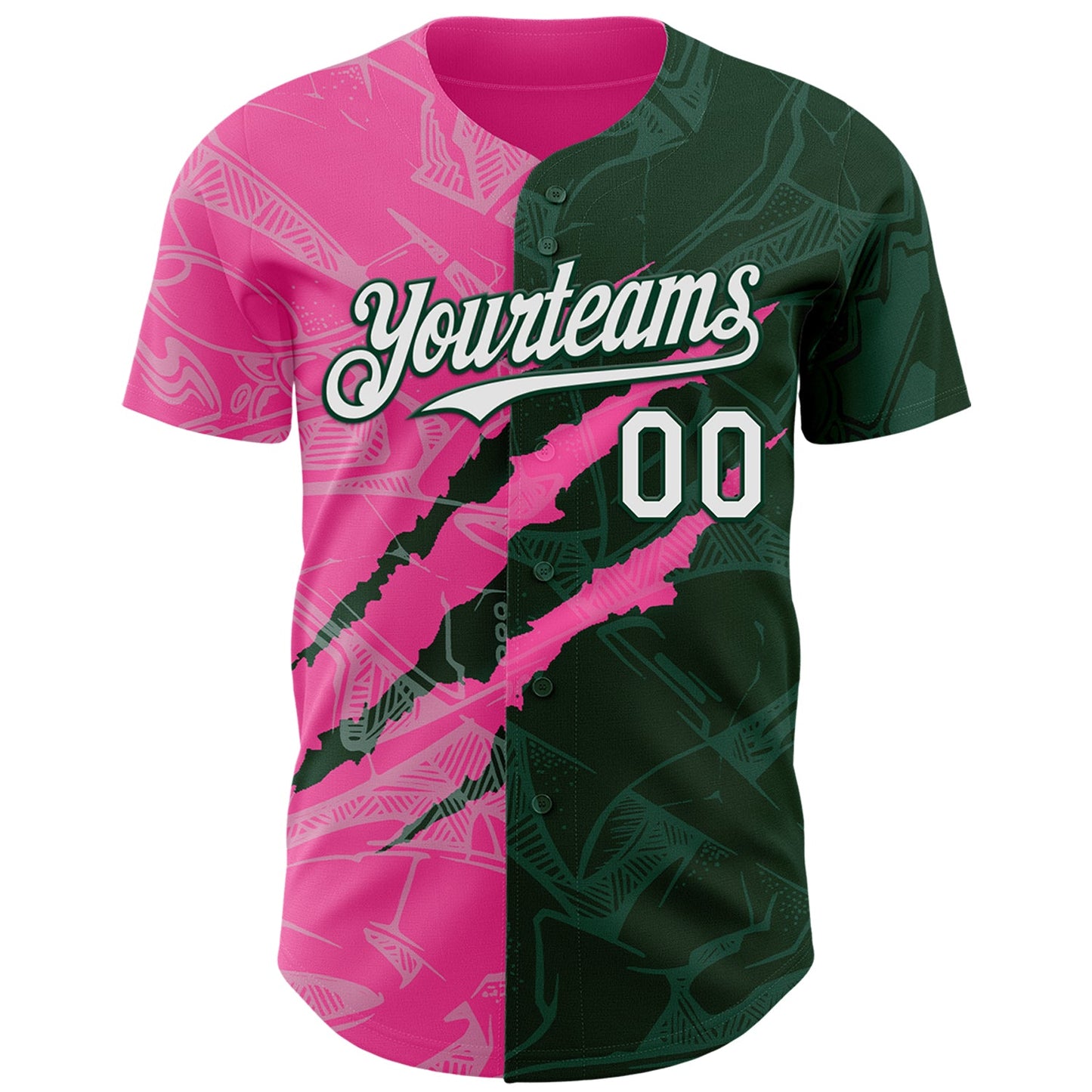 Custom Graffiti Pattern White Green-Pink 3D Scratch Authentic Baseball Jersey - Sky-Custom
