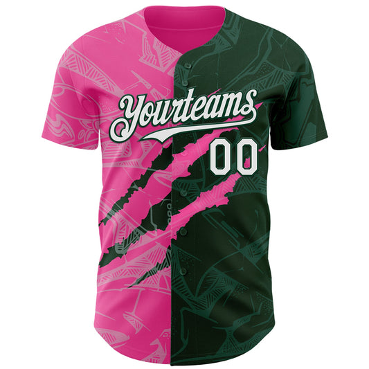 Custom Graffiti Pattern White Green-Pink 3D Scratch Authentic Baseball Jersey - Sky-Custom