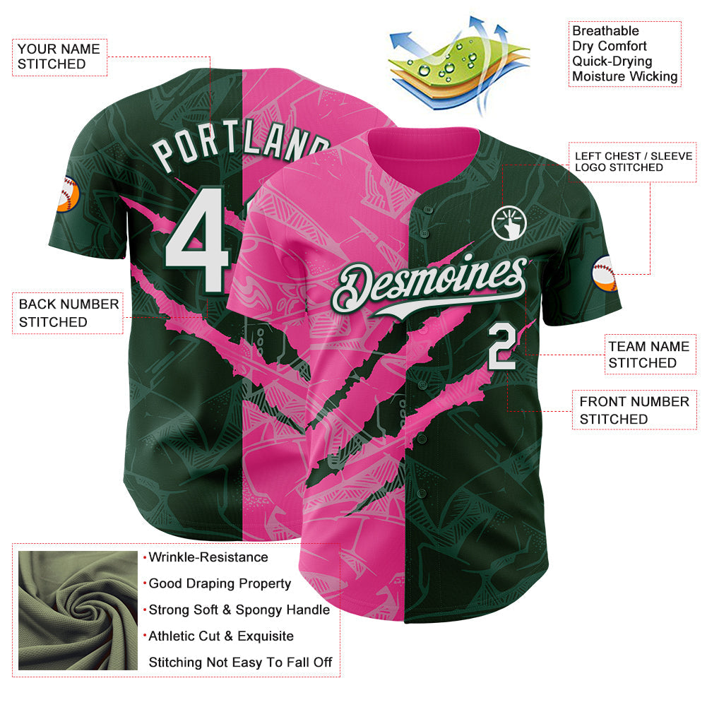 Custom Graffiti Pattern White Green-Pink 3D Scratch Authentic Baseball Jersey - Sky-Custom