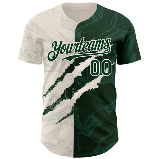 Custom Graffiti Pattern Green-Cream 3D Scratch Authentic Baseball Jersey - Sky-Custom