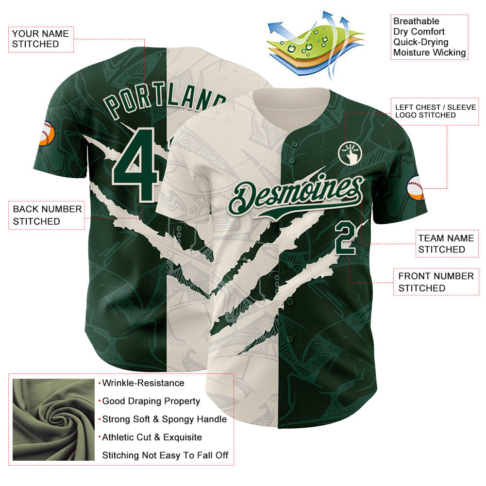 Custom Graffiti Pattern Green-Cream 3D Scratch Authentic Baseball Jersey - Sky-Custom