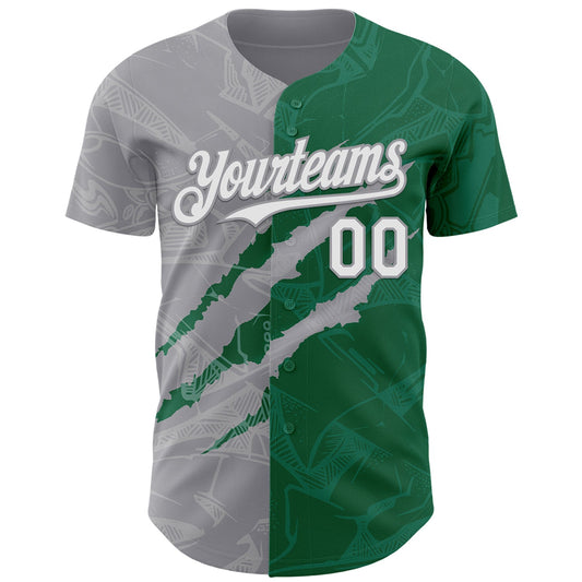 Custom Graffiti Pattern White Kelly Green-Gray 3D Scratch Authentic Baseball Jersey - Sky-Custom