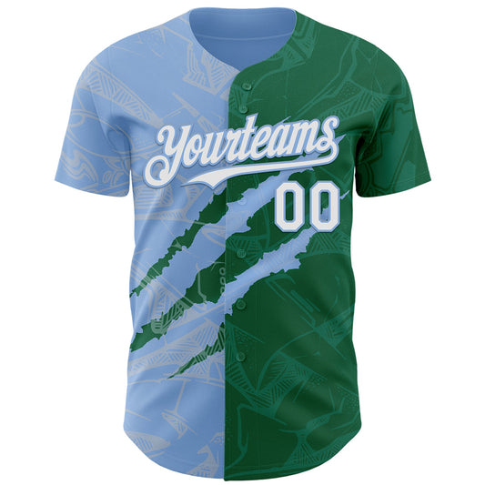 Custom Graffiti Pattern White Kelly Green-Light Blue 3D Scratch Authentic Baseball Jersey - Sky-Custom