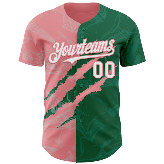 Custom Graffiti Pattern White Kelly Green-Medium Pink 3D Scratch Authentic Baseball Jersey - Sky-Custom