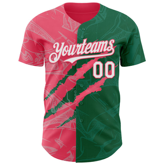 Custom Graffiti Pattern White Kelly Green-Neon Pink 3D Scratch Authentic Baseball Jersey - Sky-Custom