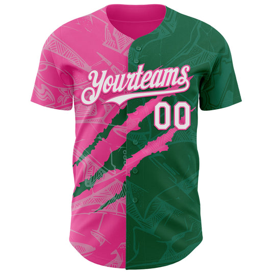 Custom Graffiti Pattern White Kelly Green-Pink 3D Scratch Authentic Baseball Jersey - Sky-Custom