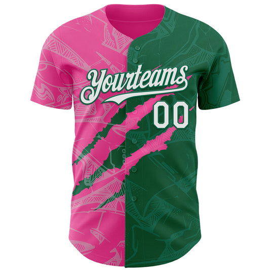 Custom Graffiti Pattern White Kelly Green-Pink 3D Scratch Authentic Baseball Jersey - Sky-Custom