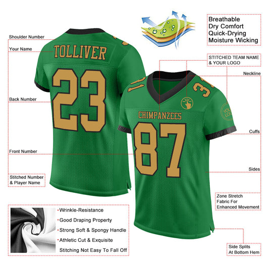 Custom Grass Green Old Gold-Black Mesh Authentic Football Jersey - Sky-Custom