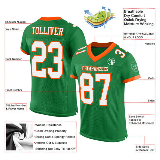 Custom Grass Green White-Orange Mesh Authentic Football Jersey - Sky-Custom