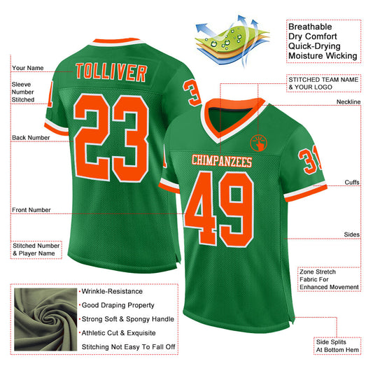 Custom Grass Green Orange-White Mesh Authentic Throwback Football Jersey - Sky-Custom