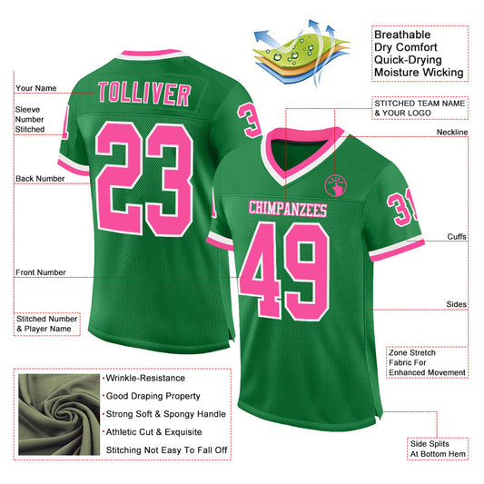 Custom Grass Green Pink-White Mesh Authentic Throwback Football Jersey - Sky-Custom