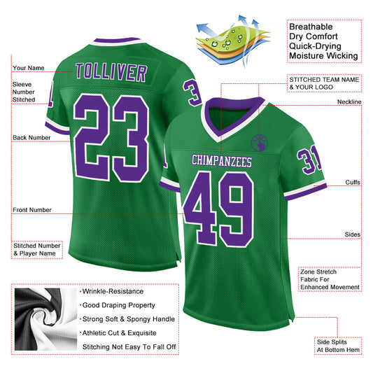 Custom Grass Green Purple-White Mesh Authentic Throwback Football Jersey - Sky-Custom