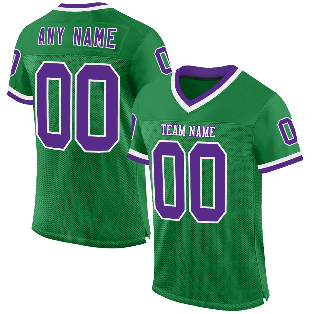 Custom Grass Green Purple-White Mesh Authentic Throwback Football Jersey - Sky-Custom