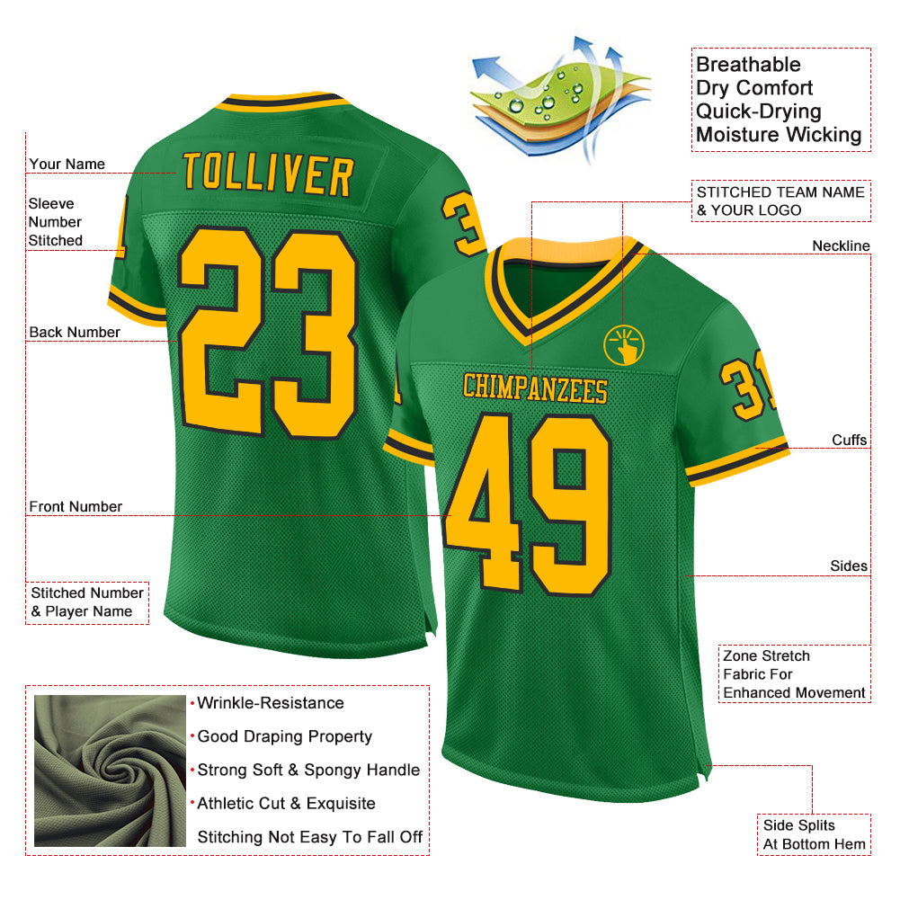 Custom Grass Green Gold-Black Mesh Authentic Throwback Football Jersey - Sky-Custom