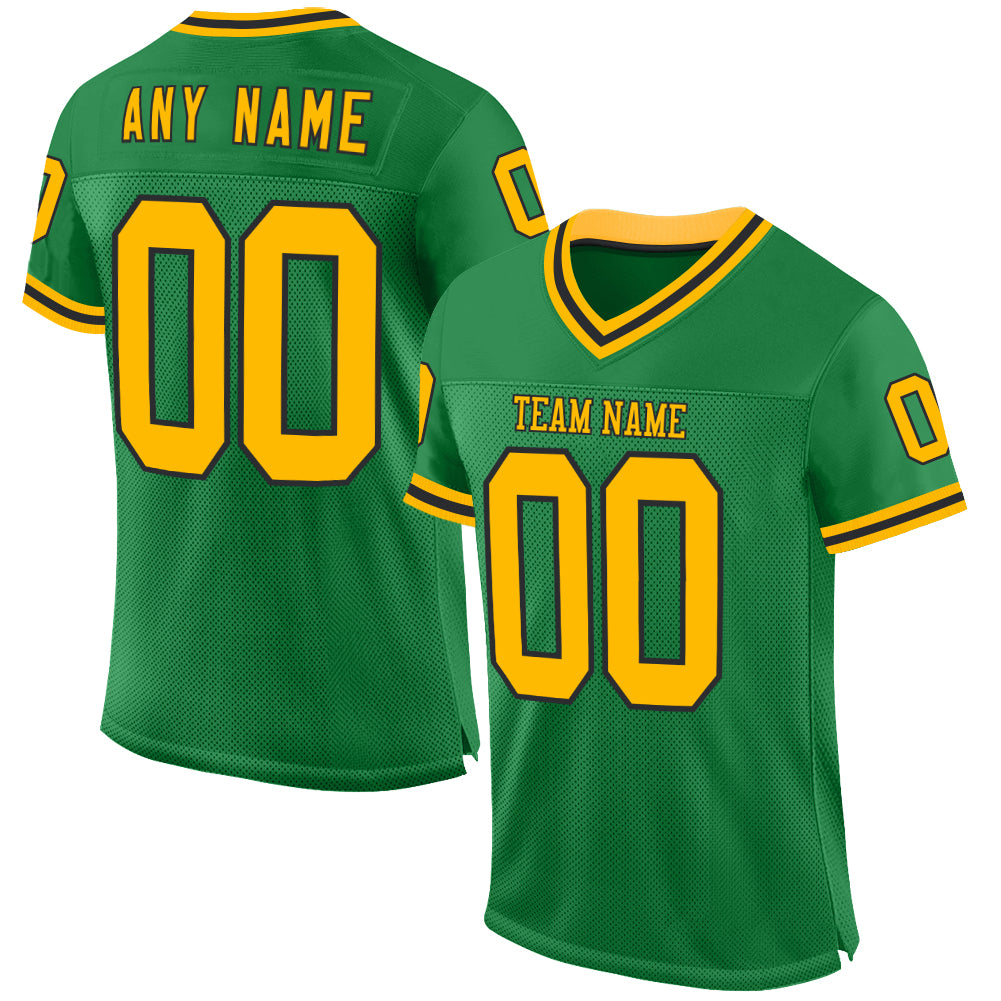 Custom Grass Green Gold-Black Mesh Authentic Throwback Football Jersey - Sky-Custom