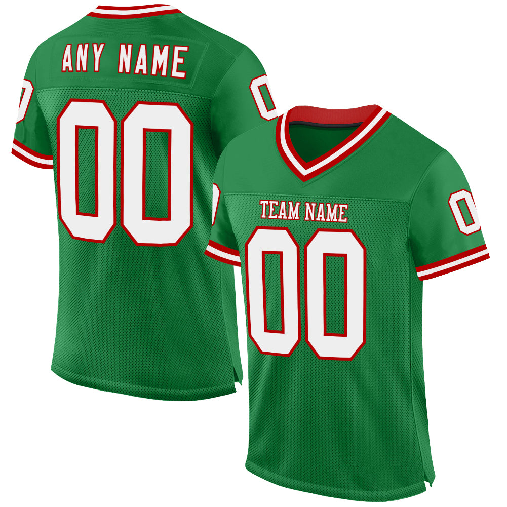 Custom Grass Green White-Red Mesh Authentic Throwback Football Jersey - Sky-Custom