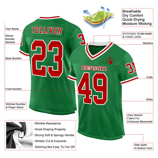 Custom Grass Green Red-White Mesh Authentic Throwback Football Jersey - Sky-Custom