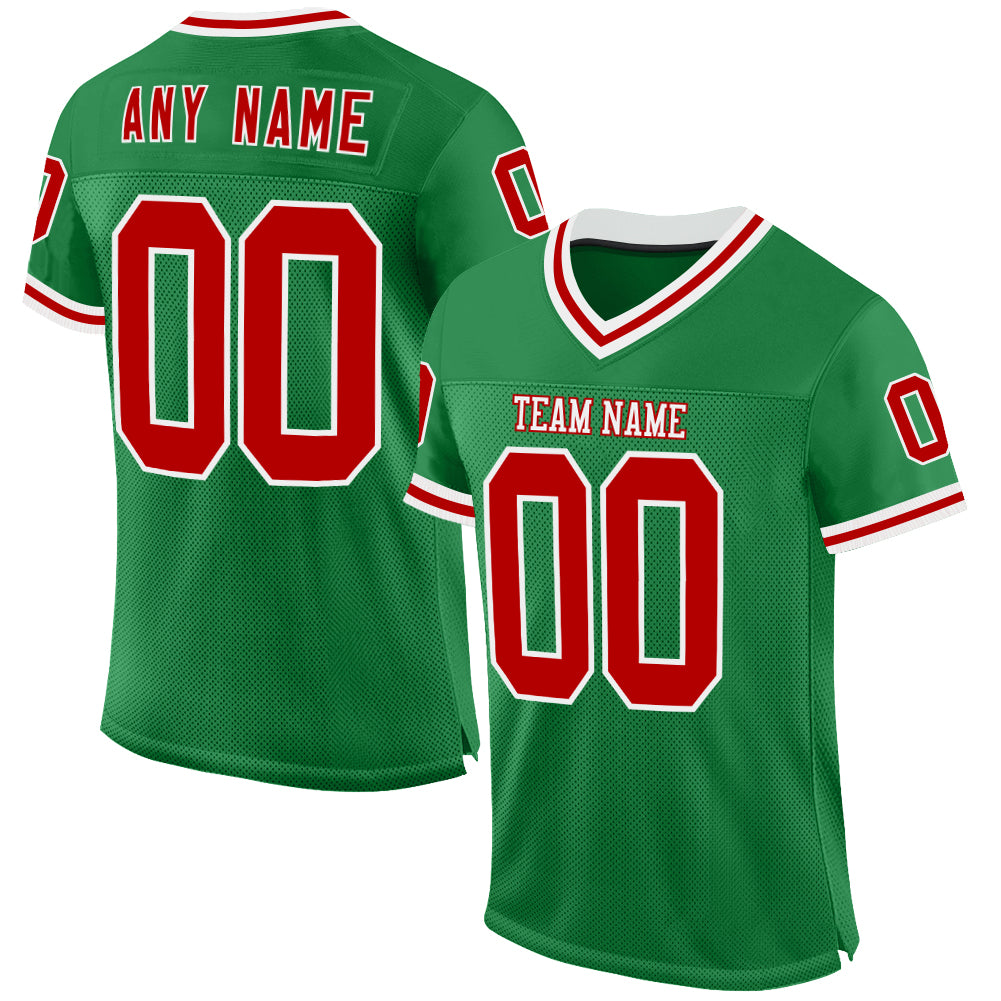 Custom Grass Green Red-White Mesh Authentic Throwback Football Jersey - Sky-Custom