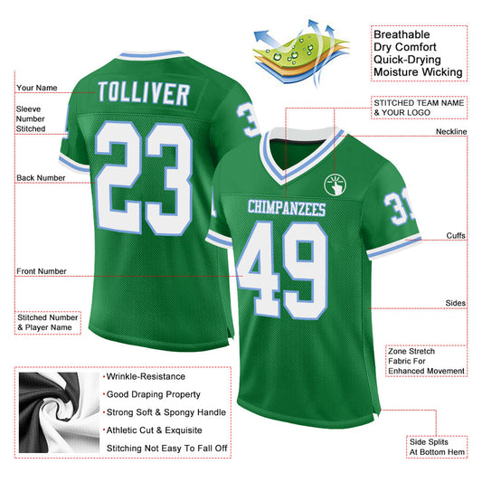 Custom Grass Green White-Light Blue Mesh Authentic Throwback Football Jersey - Sky-Custom