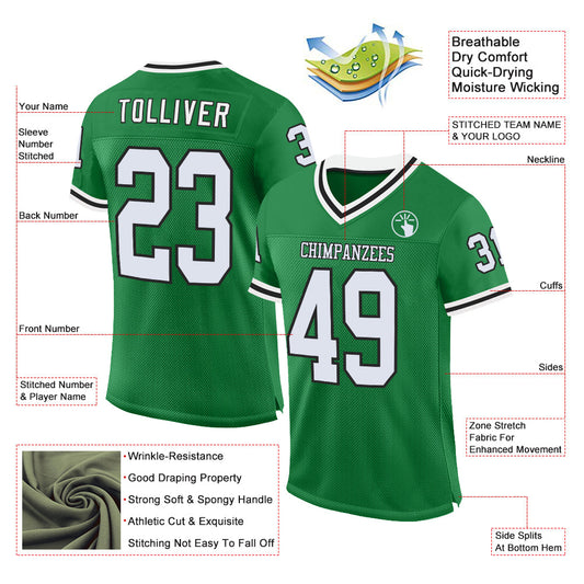 Custom Grass Green White-Black Mesh Authentic Throwback Football Jersey - Sky-Custom