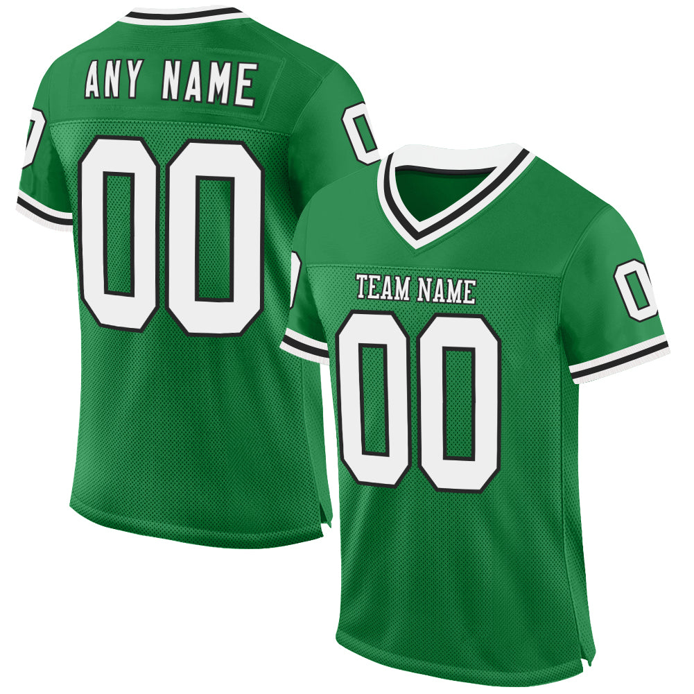 Custom Grass Green White-Black Mesh Authentic Throwback Football Jersey - Sky-Custom