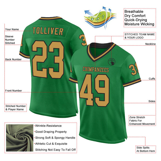Custom Grass Green Old Gold-Black Mesh Authentic Throwback Football Jersey - Sky-Custom
